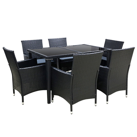 Gardeon Outdoor Dining Set 7 Piece Wicker Lounge Setting Black