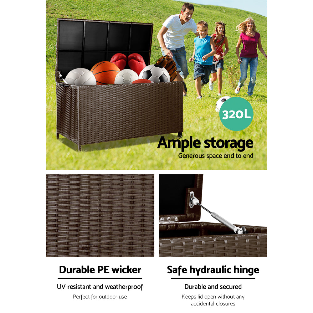 Gardeon 320L Outdoor Wicker Storage Box - Brown