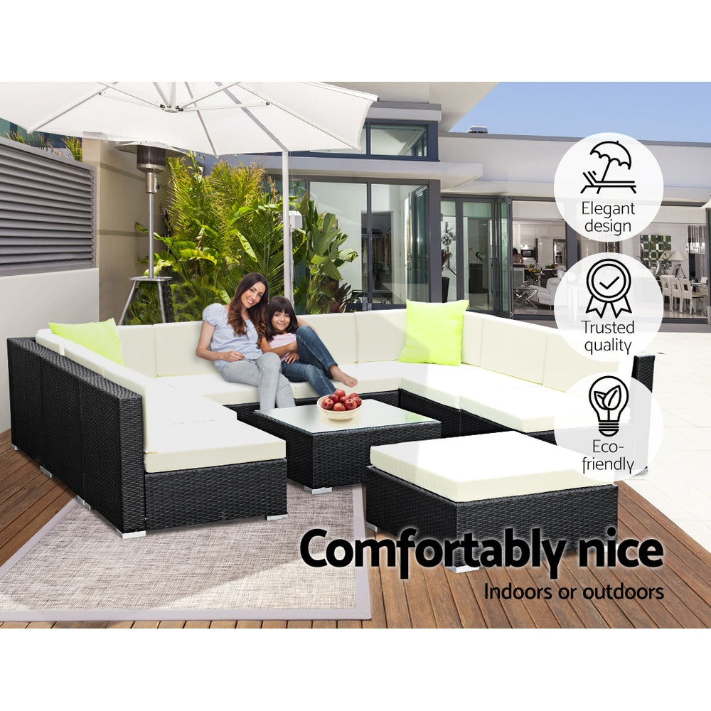 Gardeon 10-Piece Outdoor Sofa Set Wicker Couch Lounge Setting 9 Seater