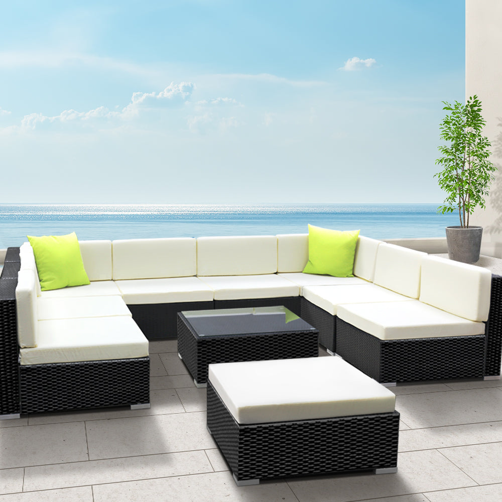 Gardeon 10-Piece Outdoor Sofa Set Wicker Couch Lounge Setting 9 Seater