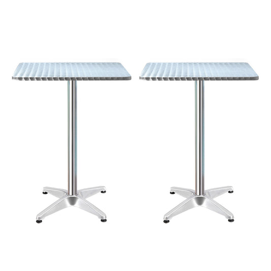 Gardeon 2pcs Outdoor Bar Table Furniture Adjustable Aluminium Square Cafe Table