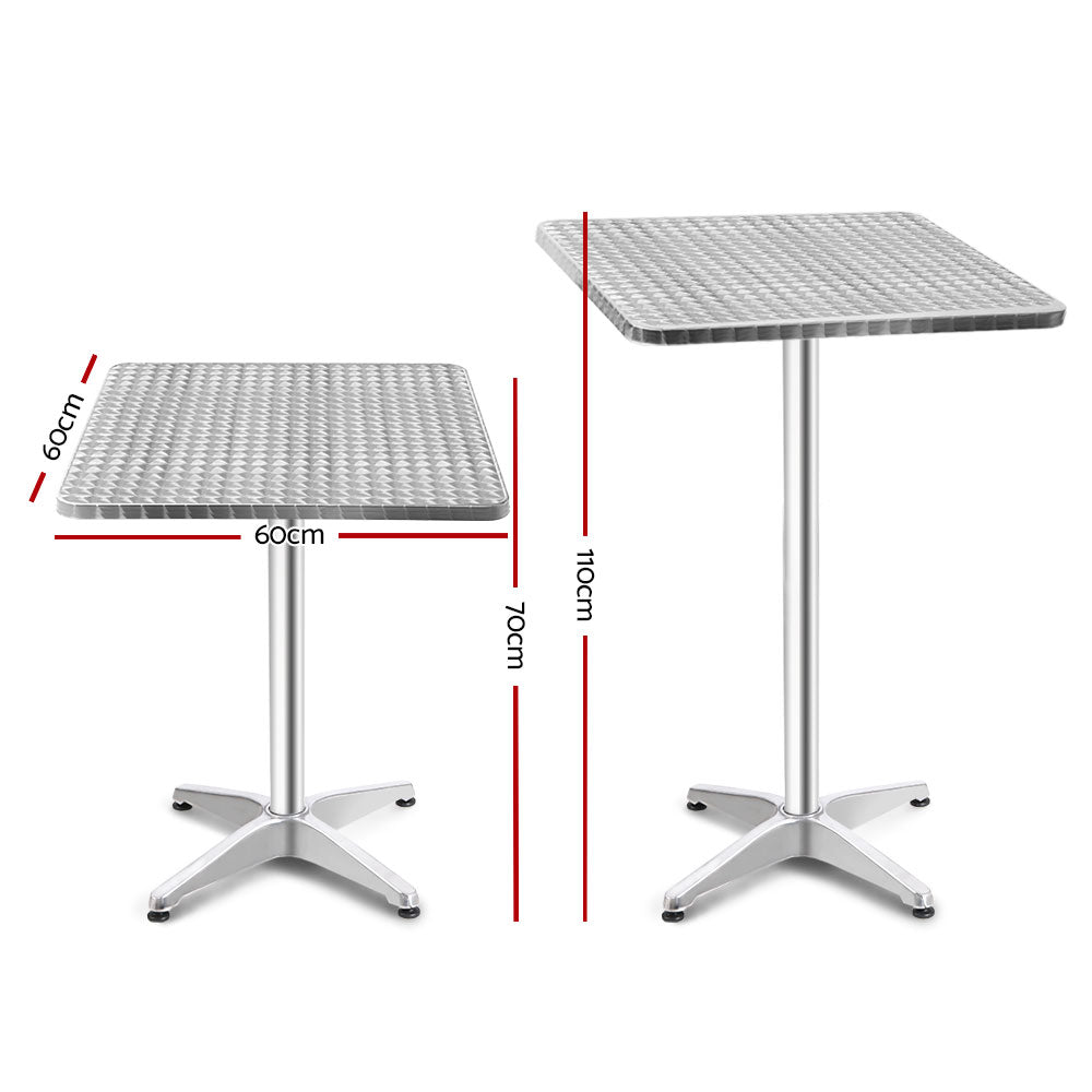 Gardeon 2pcs Outdoor Bar Table Furniture Adjustable Aluminium Square Cafe Table