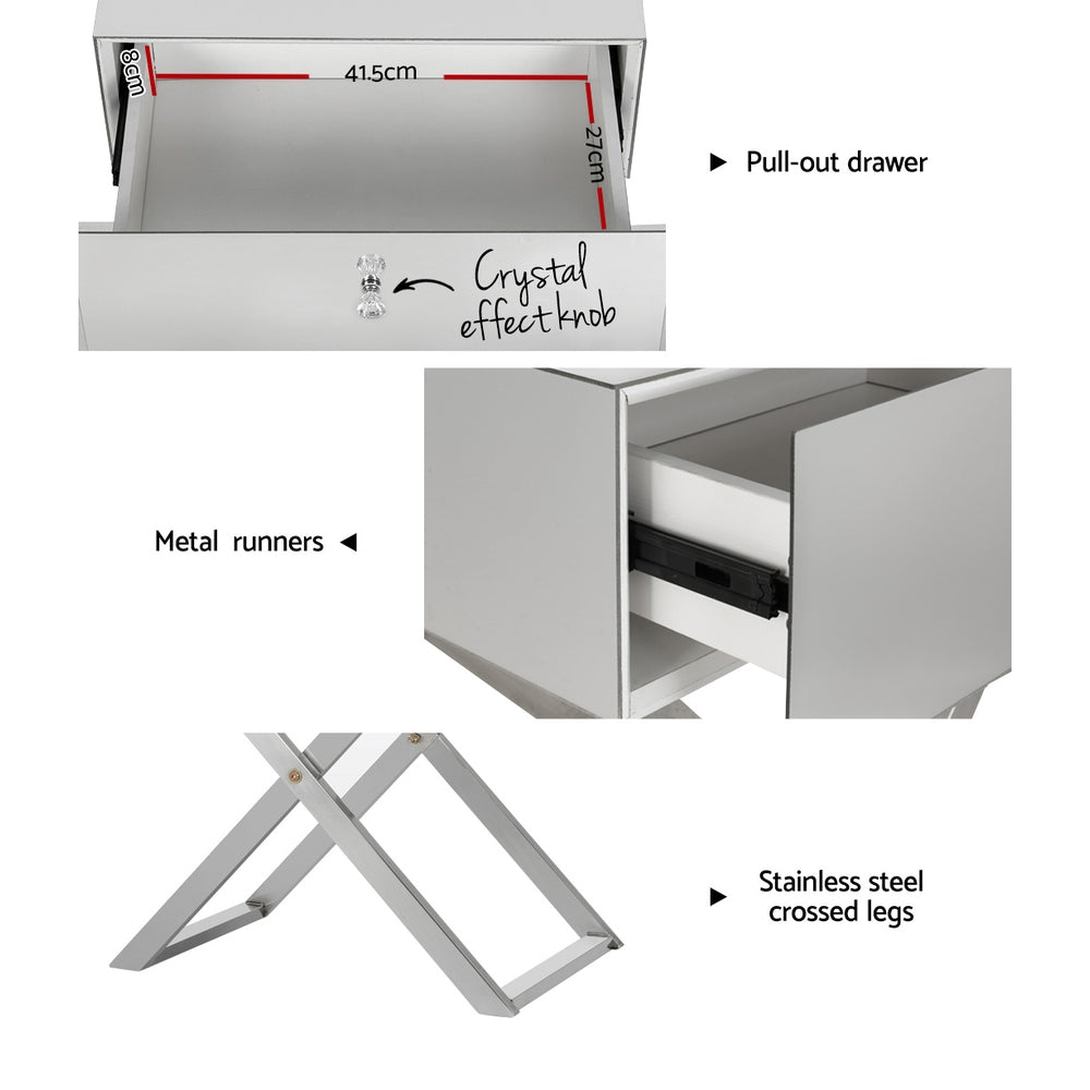 Artiss Mirrored Bedside Table Drawers Side Table Storage Nightstand Silver MOCO