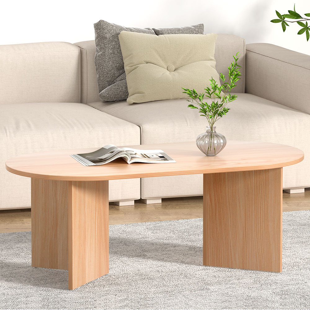 Artiss Coffee Table Oval 110CM Pine Alva