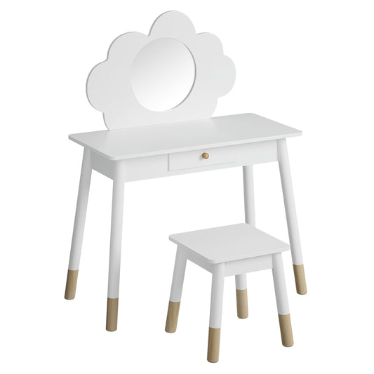 Keezi Kids Vanity Makeup Dressing Table Chair Set Wooden Mirror Drawer White