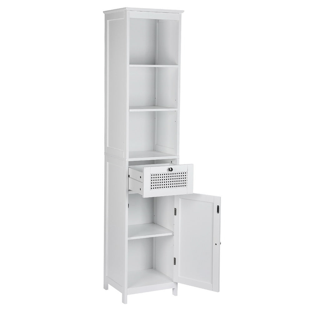 Artiss Bathroom Cabinet Storage 161cm White Rattan Tallboy Toilet Cupboard