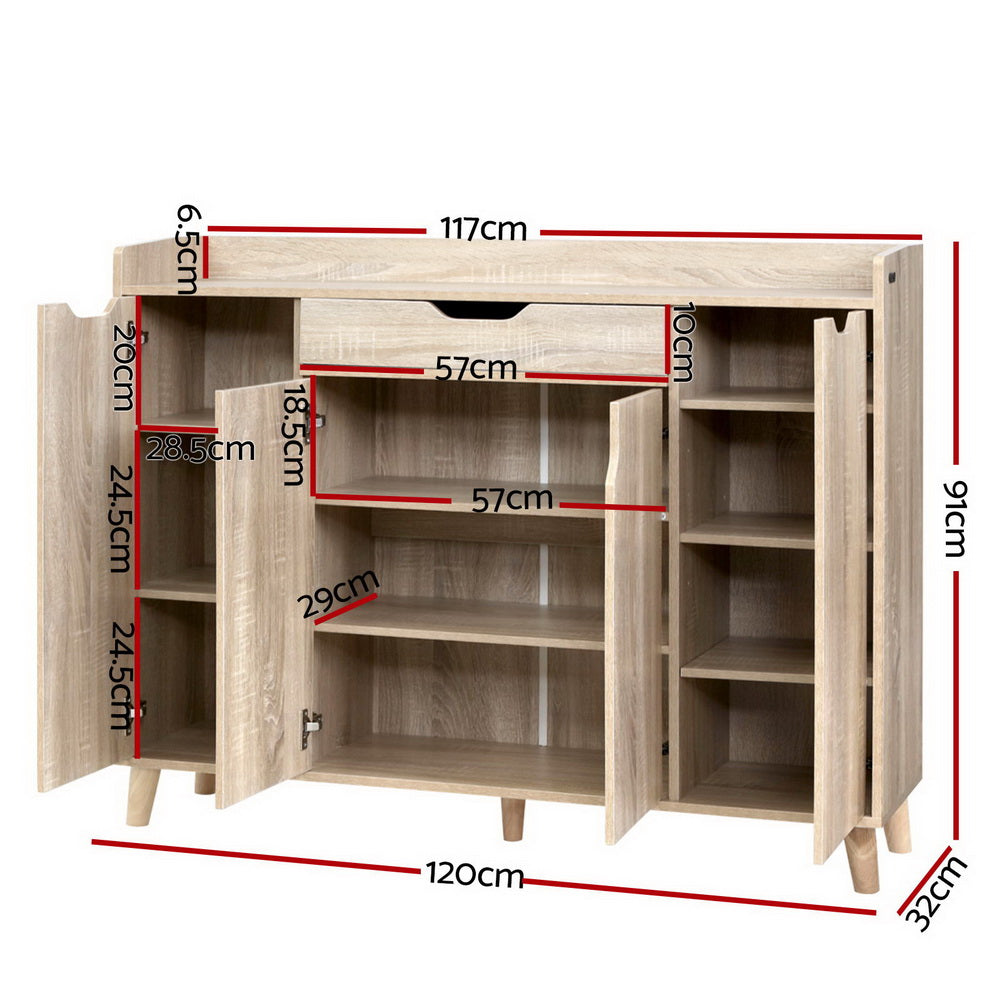 Artiss Shoe Cabinet Shoes Storage Rack 120cm Organiser Drawer Cupboard Wood