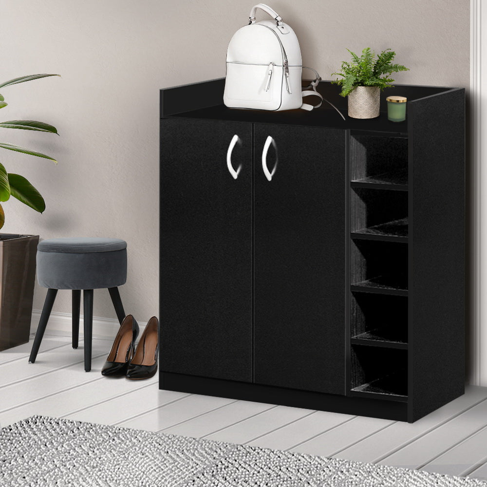 Artiss 2 Doors Shoe Cabinet Storage Cupboard - Black