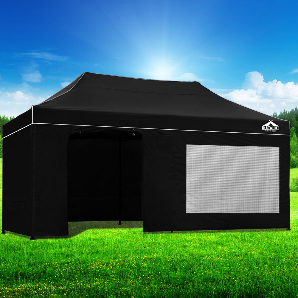 Instahut Gazebo 3x6 Pop Up Marquee Folding Tent Wedding Gazebos Camping Outdoor Shade Canopy Black