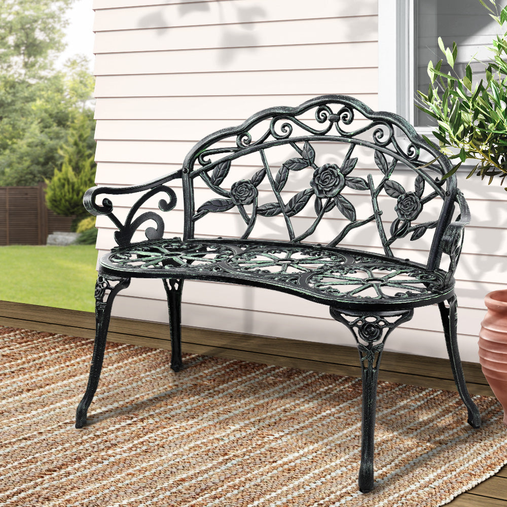 Gardeon Outdoor Garden Bench Seat 100cm Cast Aluminium Patio Chair Vintage Green