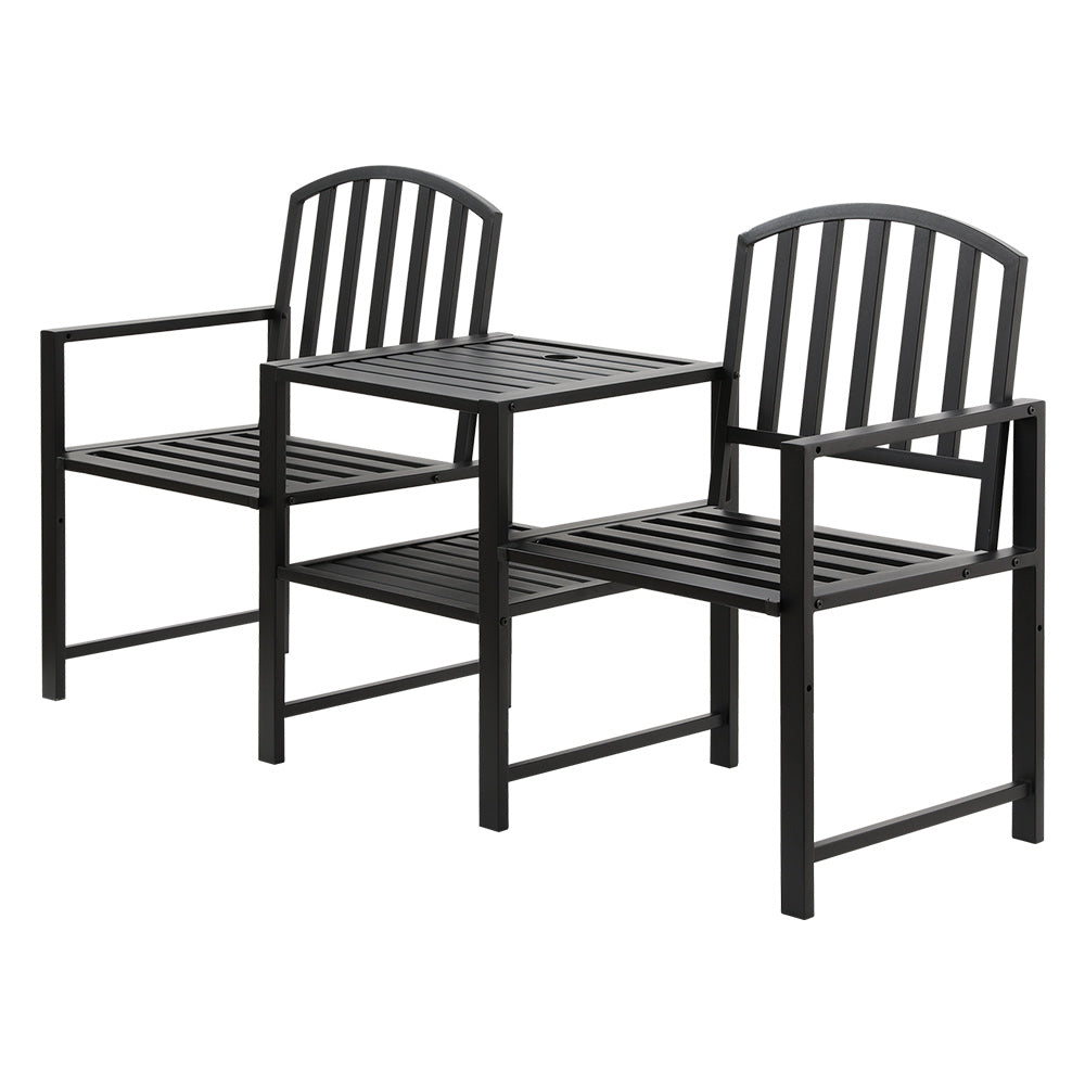 Gardeon Outdoor Garden Bench Seat Loveseat Steel Table Chairs Patio Furniture Black