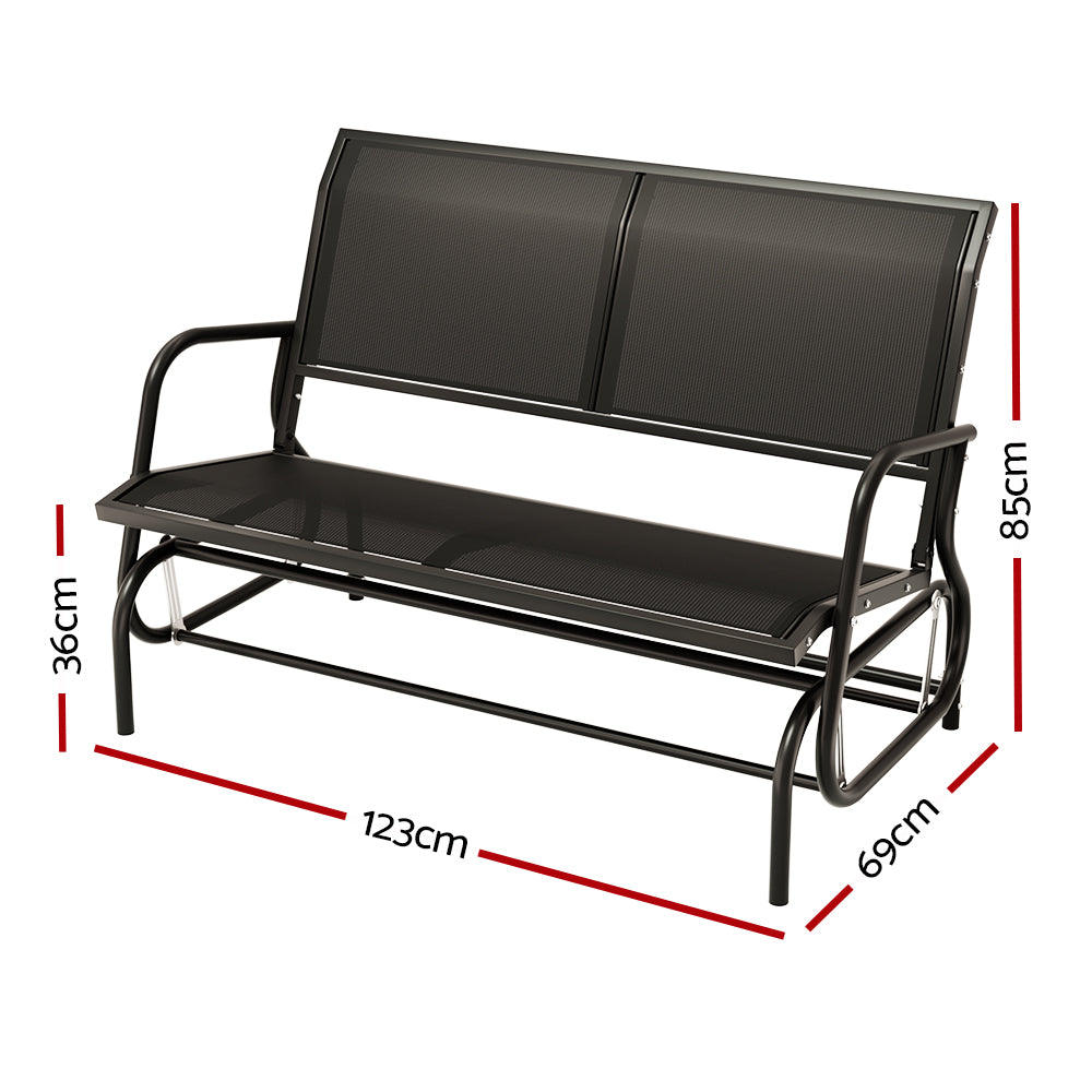 Gardeon Outdoor Garden Bench Seat Swing Glider Rocking 2 Seater Patio Furniture Black