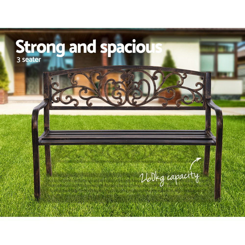 Gardeon Outdoor Garden Bench Seat Steel Outdoor Furniture 3 Seater Park Bronze