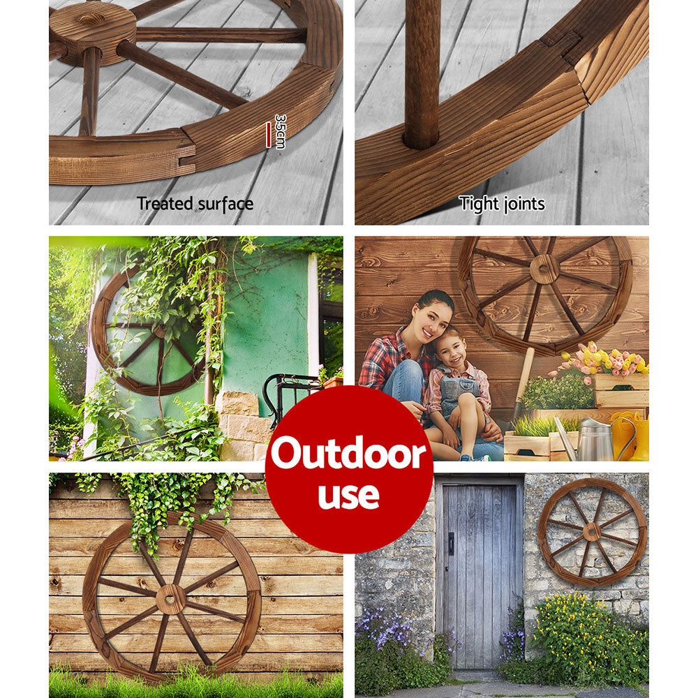 Gardeon Garden Decor Outdoor Ornament 2X Wooden Wagon Wheel