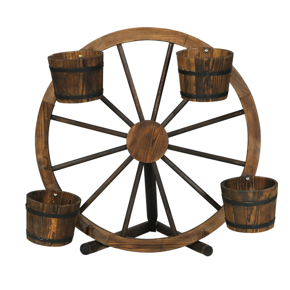 Gardeon Garden Decor Plant Stand Outdoor Ornament Wooden Wagon Wheel 80cm