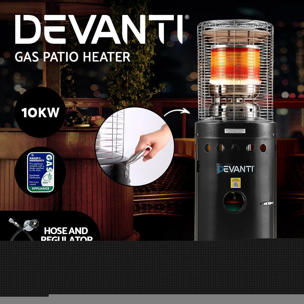 Devanti Gas Patio Outdoor Heater Propane Butane LPG Portable Heater Stand Steel Black