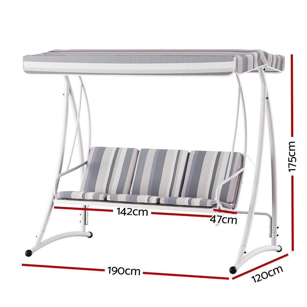 Gardeon Outdoor Swing Chair Garden Bench Furniture Canopy 3 Seater White Grey