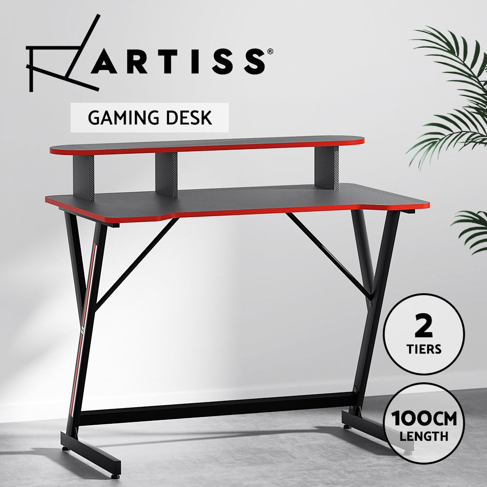 Artiss Gaming Desk Computer Desks Table 2-Tiers Storage Study Home Ofiice 100CM