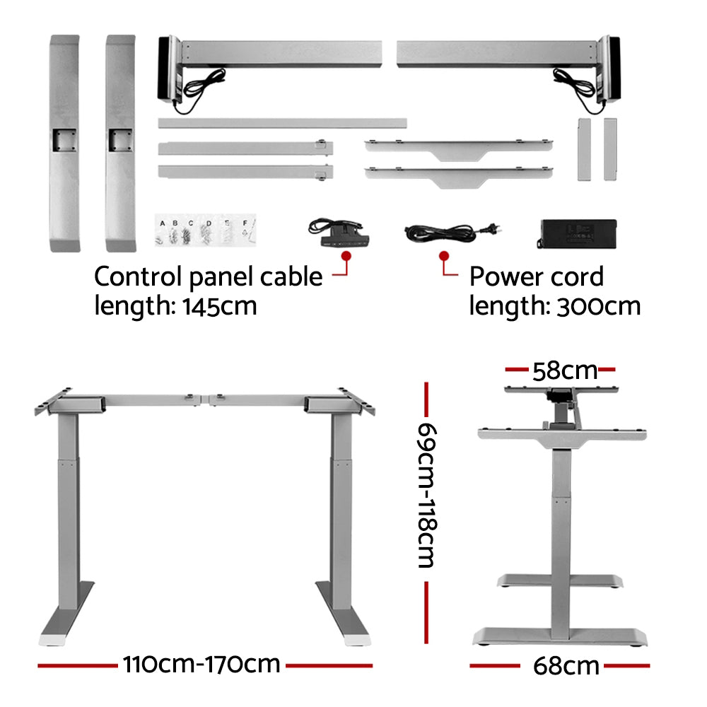 Artiss Standing Desk Adjustable Height Desk Dual Motor Electric Grey Frame Black Desk Top 120cm