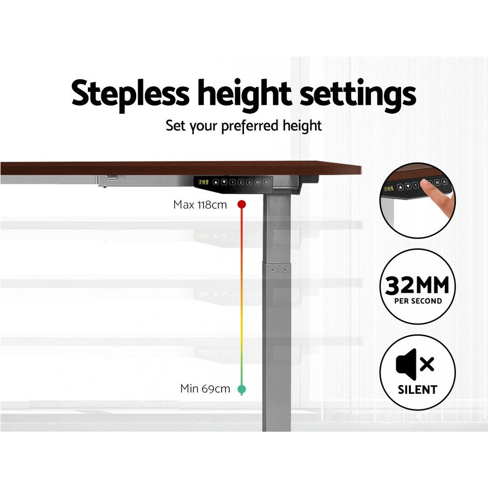 Artiss Standing Desk Adjustable Height Desk Dual Motor Electric Grey Frame Walnut Desk Top 120cm