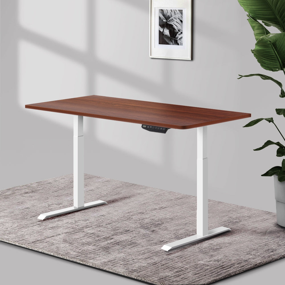 Artiss Standing Desk Adjustable Height Desk Dual Motor Electric White Frame Walnut Desk Top 120cm