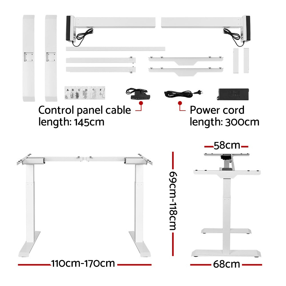 Artiss Standing Desk Adjustable Height Desk Dual Motor Electric White Frame Desk Top 120cm