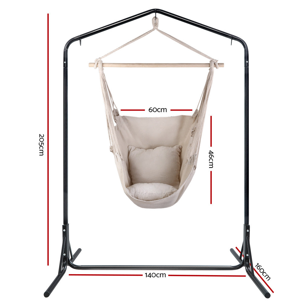 Gardeon Outdoor Hammock Chair with Stand Hanging Hammock with Pillow Cream