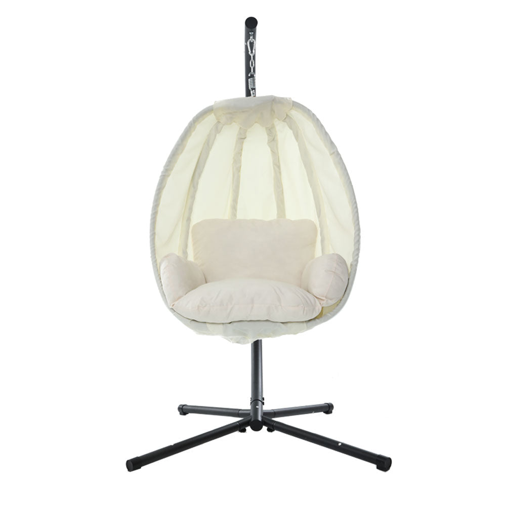 Gardeon Outdoor Egg Swing Chair Patio Furniture Pod Stand Canopy Foldable Cream