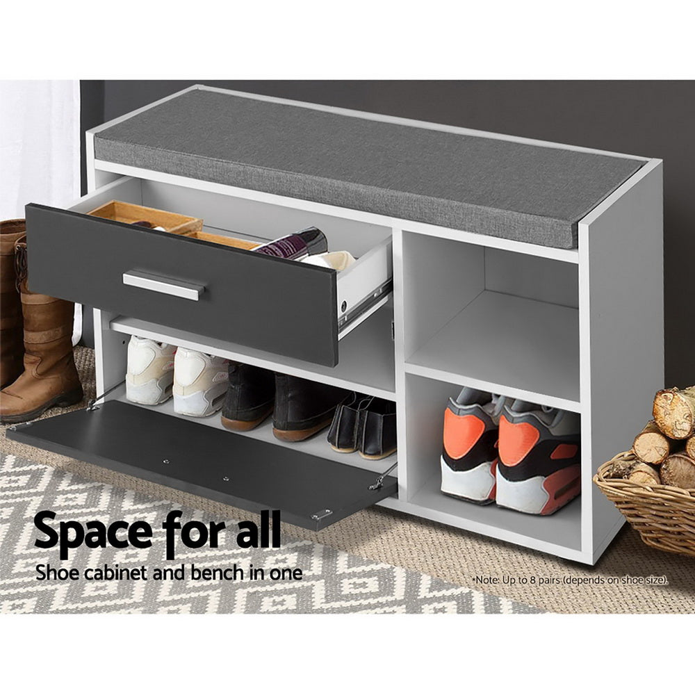 Artiss Shoe Cabinet Bench Shoes Storage Organiser Rack Wooden Cupboard Fabric Seat Adjustable Shelf