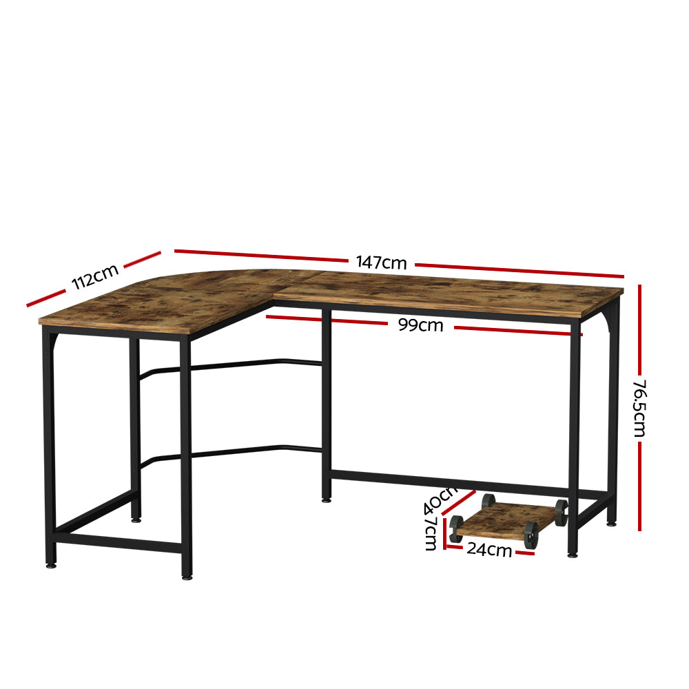 Artiss Computer Desk L-Shape CPU Stand Brown 147CM