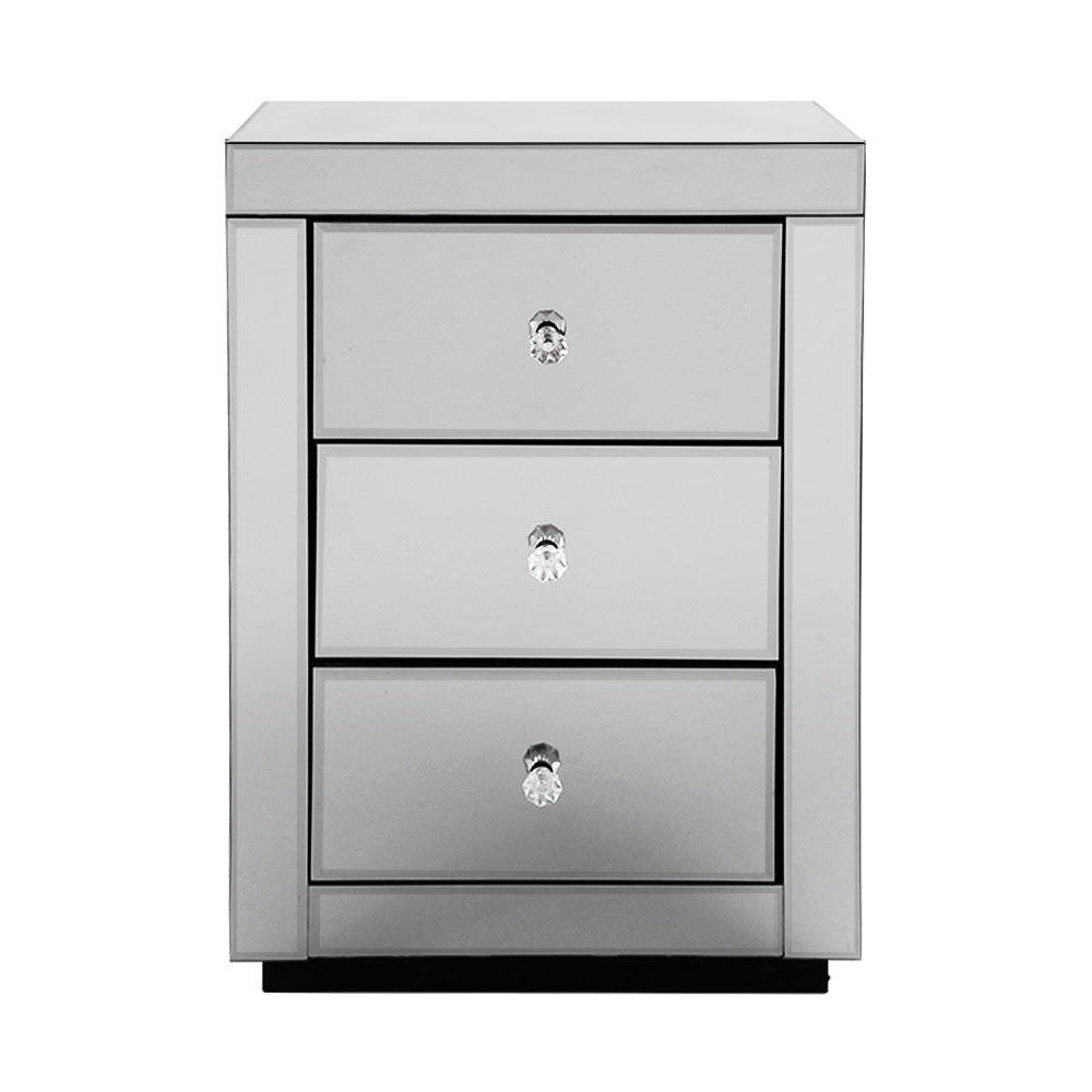 Artiss Bedside Table 3 Drawers Mirrored - PRESIA Grey