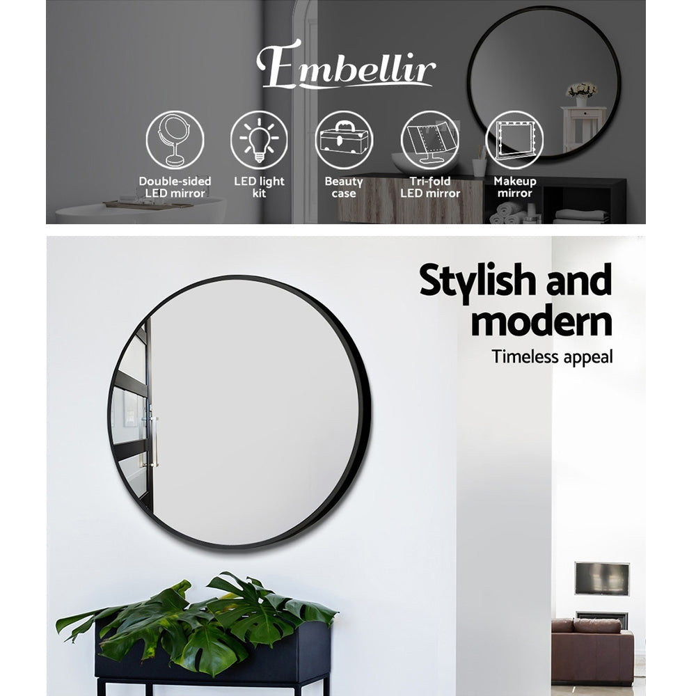 Embellir Wall Mirror Makeup 70cm Home Decor Framed Mirrors Bathroom Round Black