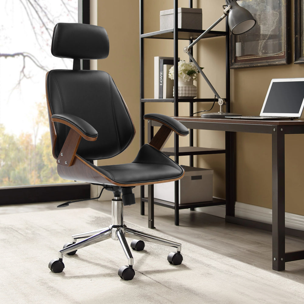 Artiss Wooden Office Chair Leather Seat Black