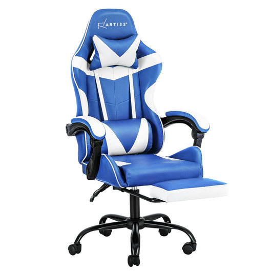 Artiss Gaming Office Chair Executive Computer Leather Chairs Footrest Blue White