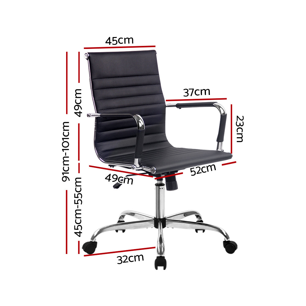 Artiss Office Chair PU Leather Mid Back Black