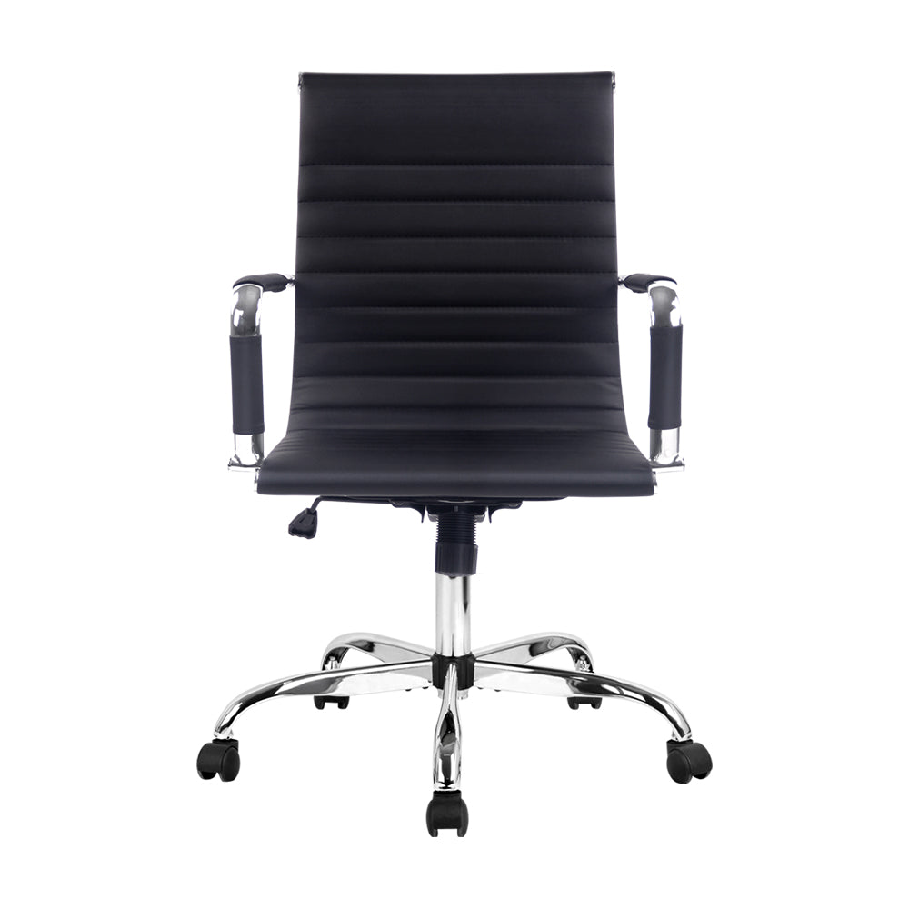 Artiss Office Chair PU Leather Mid Back Black