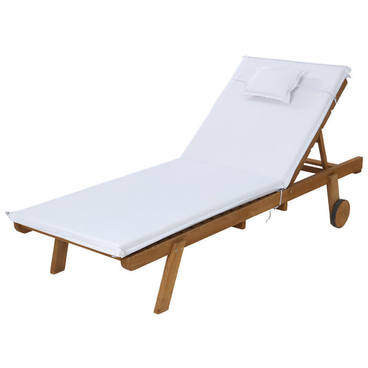 Gardeon Sun Lounge Wooden Lounger Outdoor Furniture Day Bed Wheels Patio White