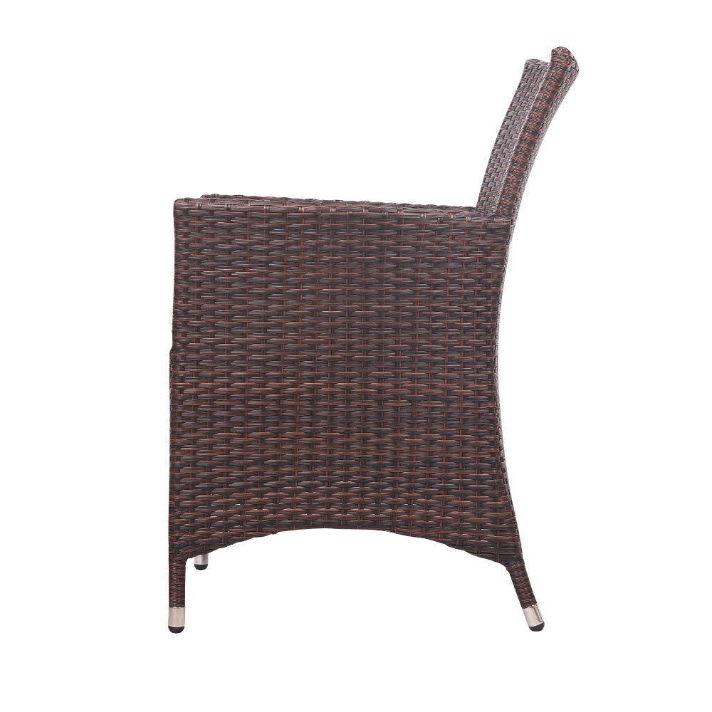 Gardeon 3PC Outdoor Bistro Set Patio Furniture Wicker Setting Chairs Table Cushion Brown