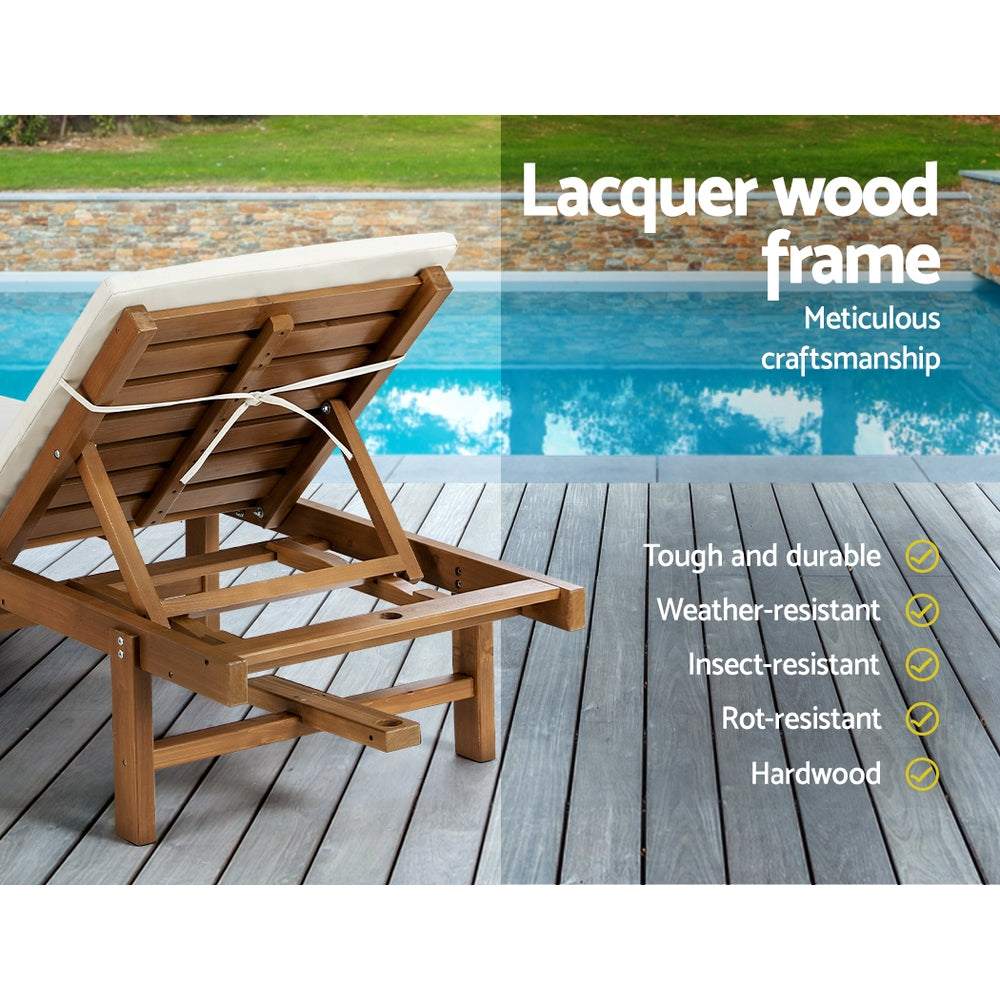 Gardeon Sun Lounge Wood Lounger Outdoor Furniture Umbrella Day Bed Wheel Patio