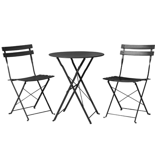 Gradeon 3PC Outdoor Bistro Set Steel Table and Chairs Patio Furniture Black