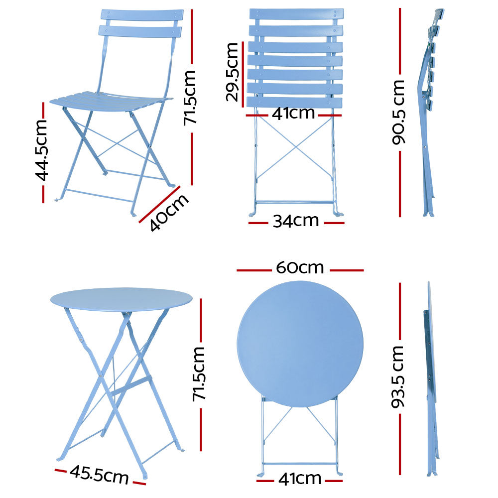 Gardeon Outdoor Setting Table and Chairs Folding Bistro Set Patio Furniture Blue