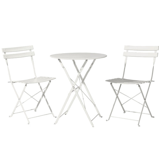 Gradeon 3PC Outdoor Bistro Set Steel Table and Chairs Patio Furniture White