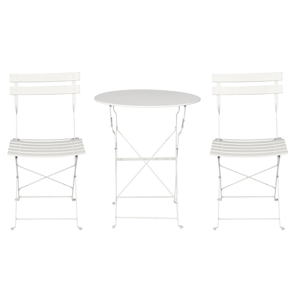 Gradeon 3PC Outdoor Bistro Set Steel Table and Chairs Patio Furniture White