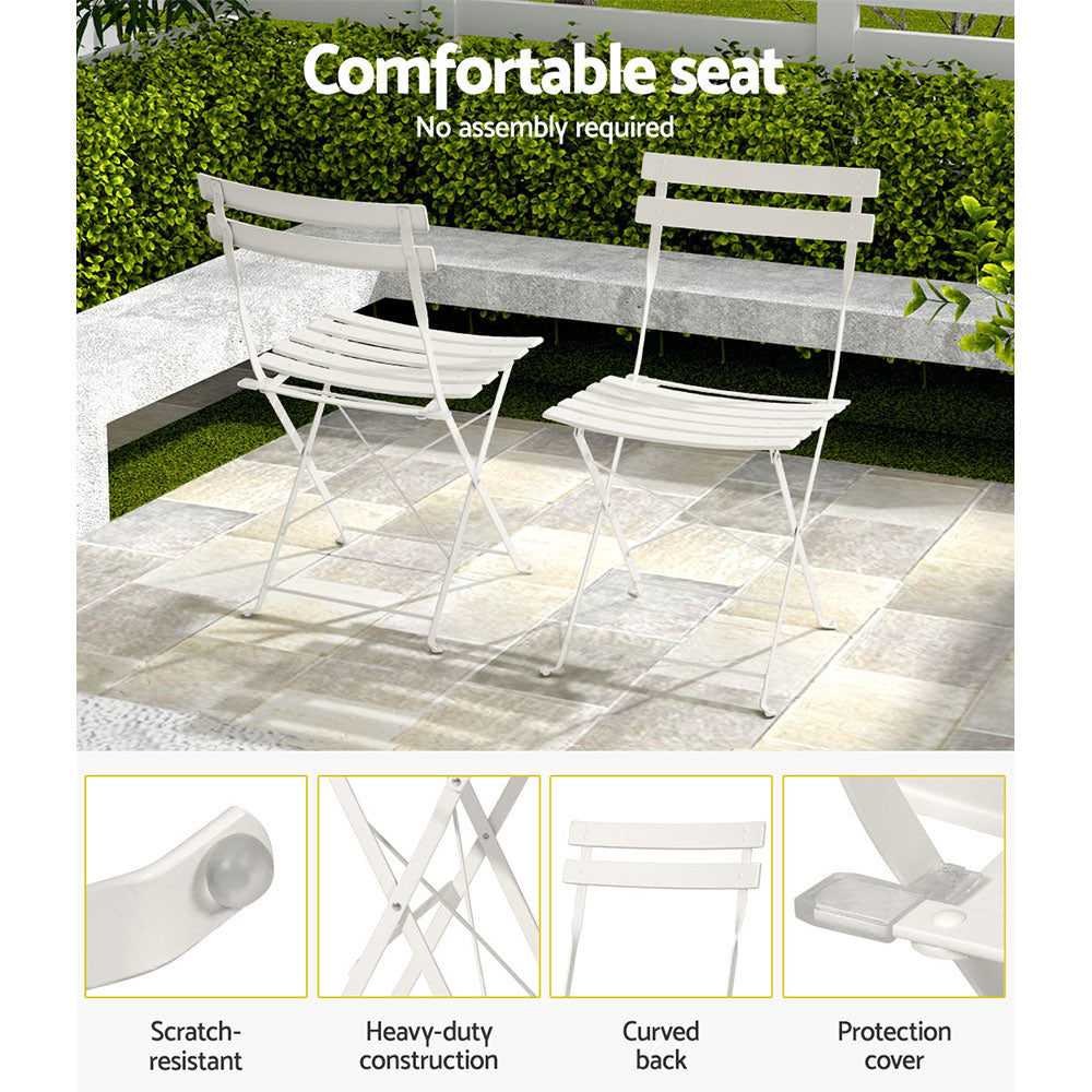 Gradeon 3PC Outdoor Bistro Set Steel Table and Chairs Patio Furniture White