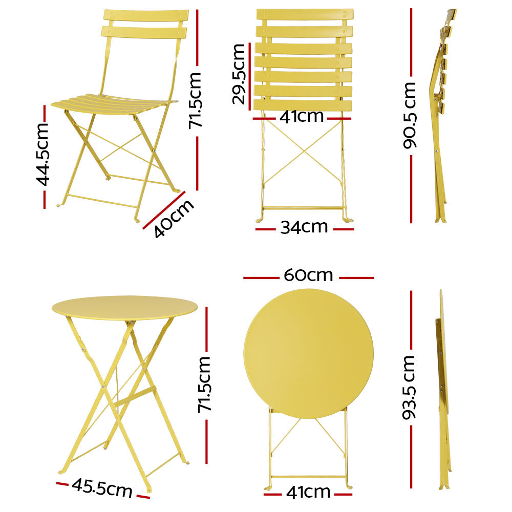 Gradeon 3PC Outdoor Bistro Set Steel Table and Chairs Patio Furniture Yellow