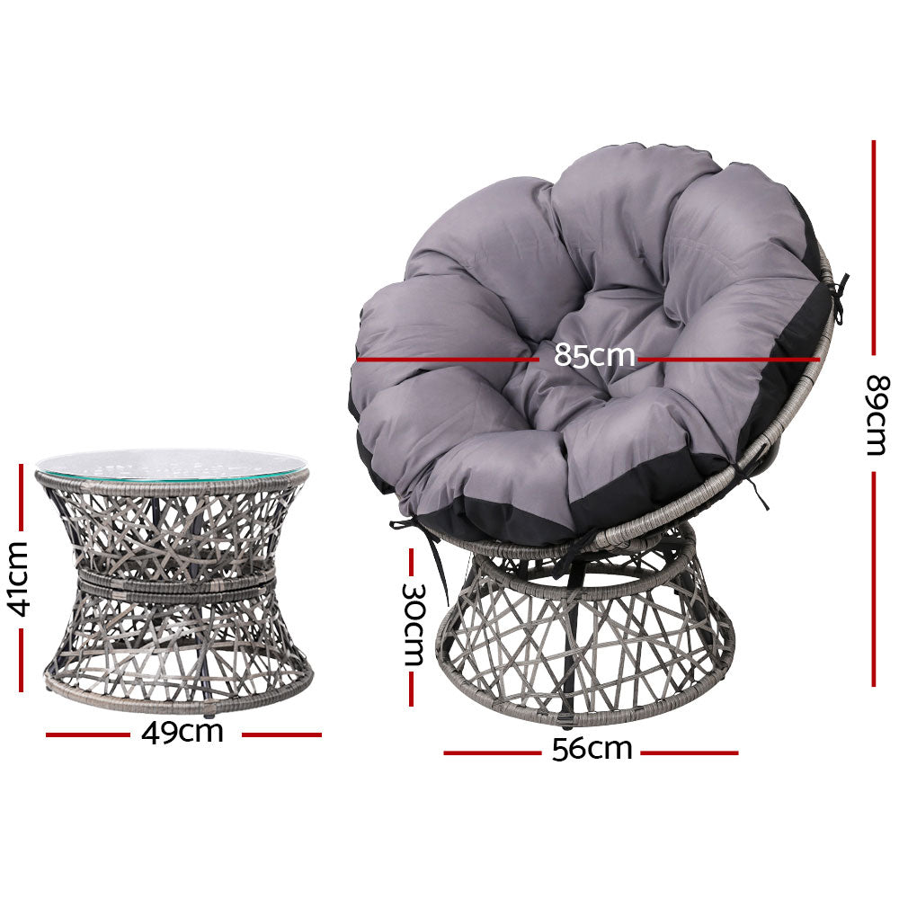 Gardeon Outdoor Lounge Setting Papasan Chair Wicker Table Garden Furniture Grey