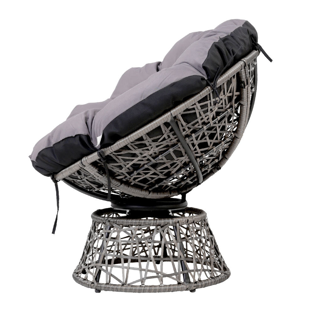 Gardeon Outdoor Lounge Setting Papasan Chair Wicker Table Garden Furniture Grey