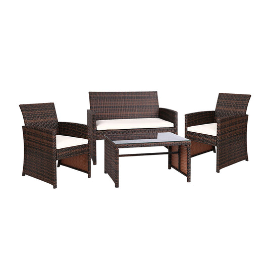 Gardeon 4 PCS Outdoor Lounge Setting Wicker Sofa Set Garden Furniture Brown