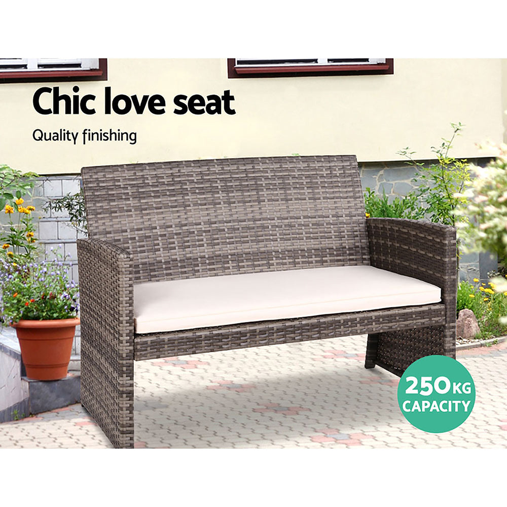 Gardeon 4 PCS Outdoor Lounge Setting Wicker Sofa Set Garden Furniture Grey