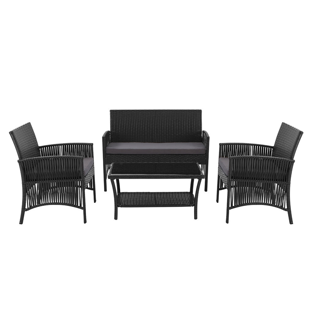 Gardeon 4PCS Outdoor Lounge Setting Sofa Set Patio Wicker Furniture Black Cover